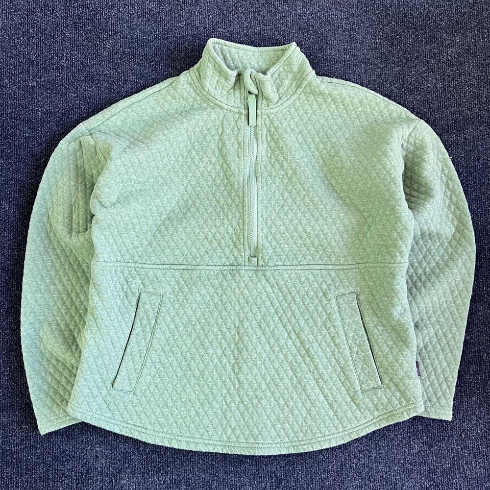 Eddie Bauer Jacket Womens Medium Green Diamond Quilted 1/2 Zip Pullover Pockets